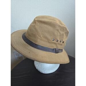 Vintage CC Filson Tin Cloth Bush Hat Packer Waxed Cotton Canvas Leather Fedora